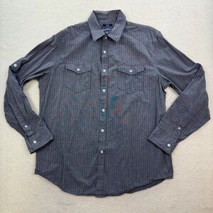 American Rag 100% Cotton Grey Striped Long Sleeve Button Down Size Large